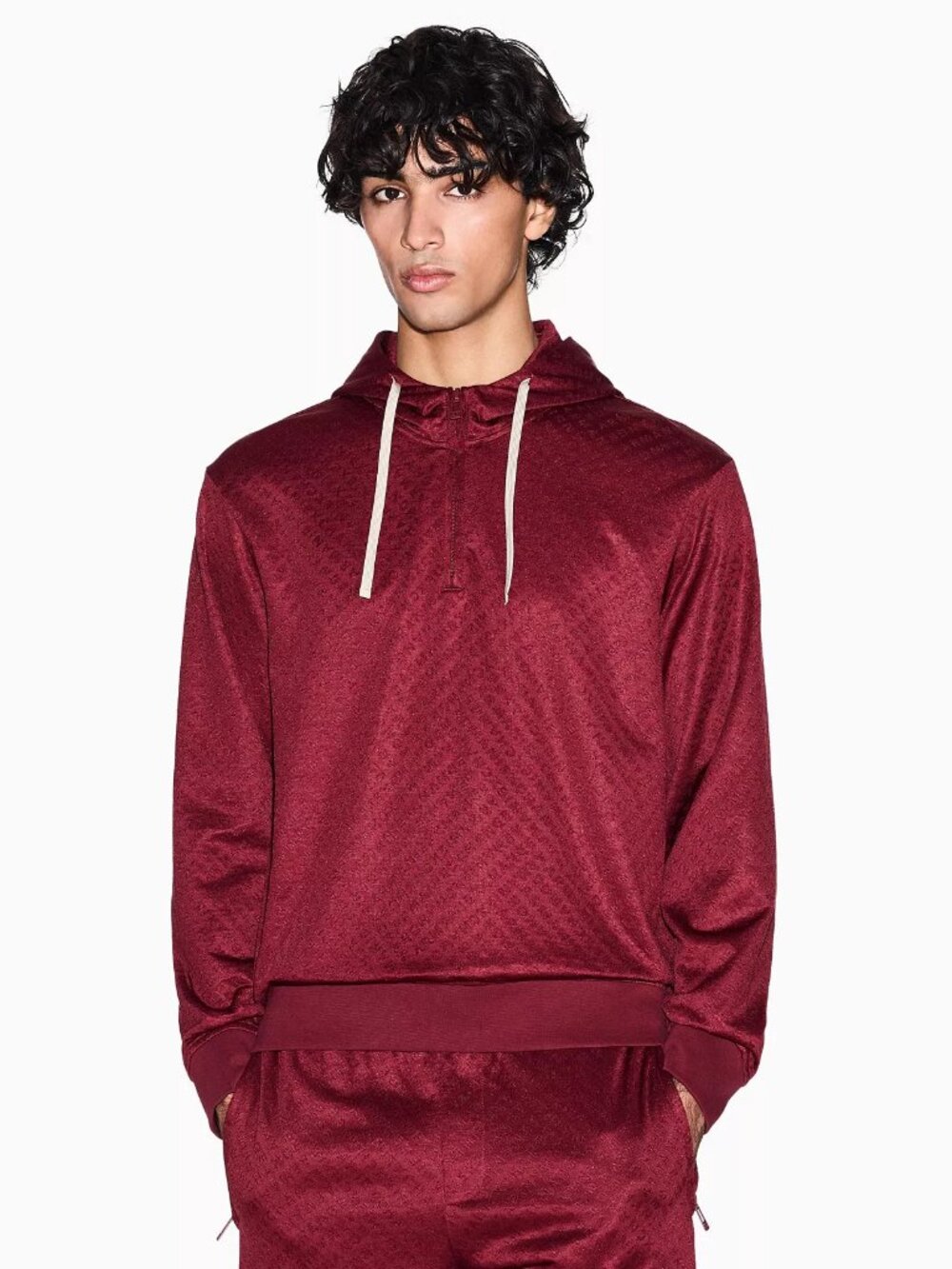 NWT New Armani Exchange Jacquard Allover Logo Hoodie In Pomegranate Size XL